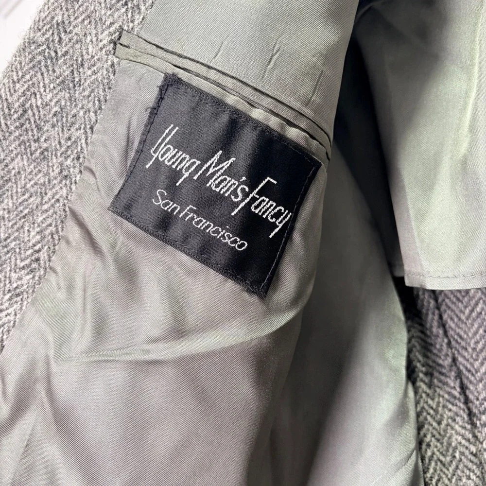 Harris Tweed Grey Herringbone Wool Sport Coat Blazer Young Mans Fancy Union Made